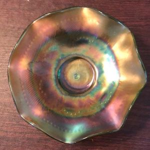 Carnival Glass Bowl 8.5”by8.5”by2”; AuthenticAntique; Multicolored; Green Bottom